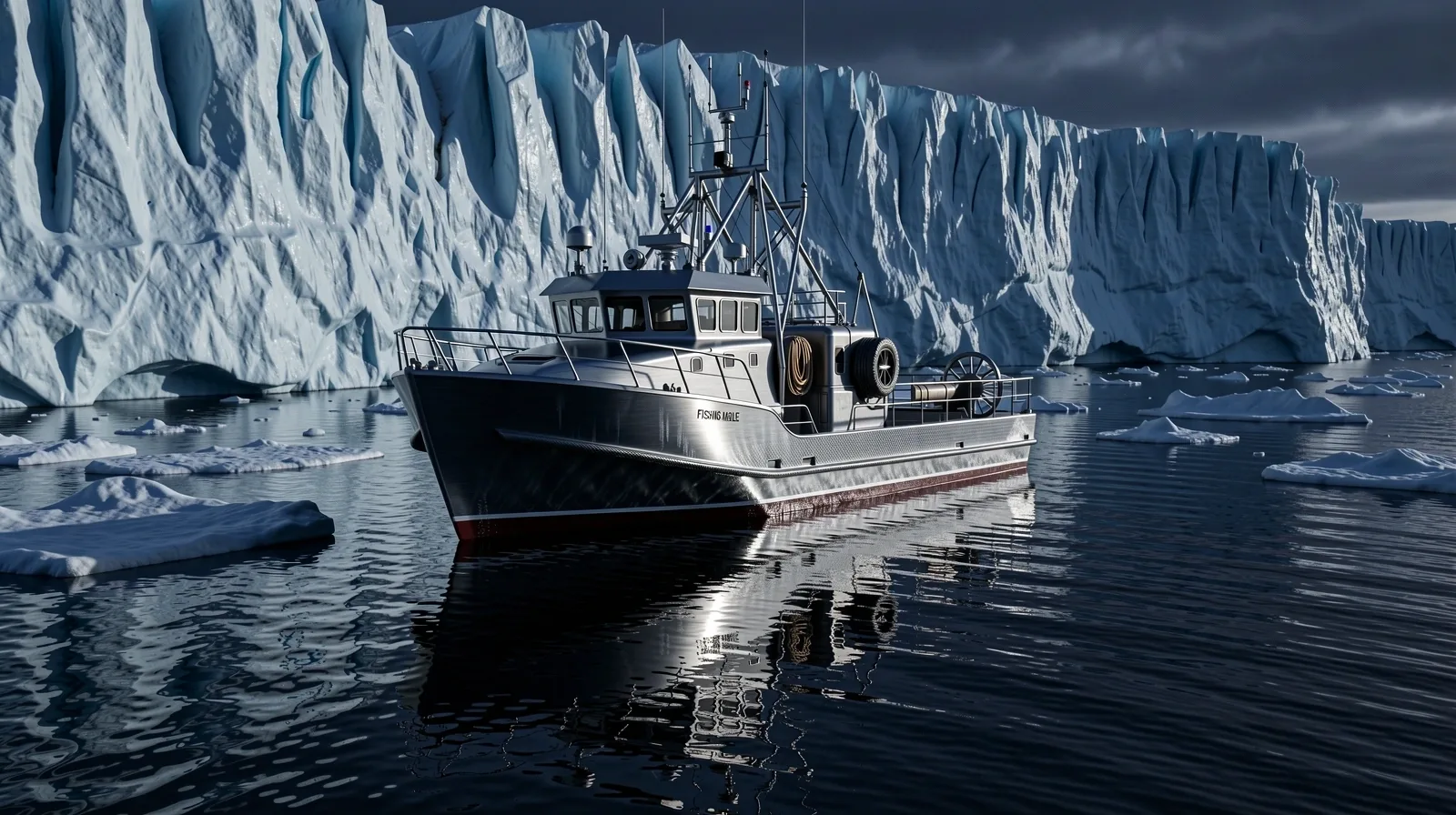 Arctic exploration vessel navigating frozen waters