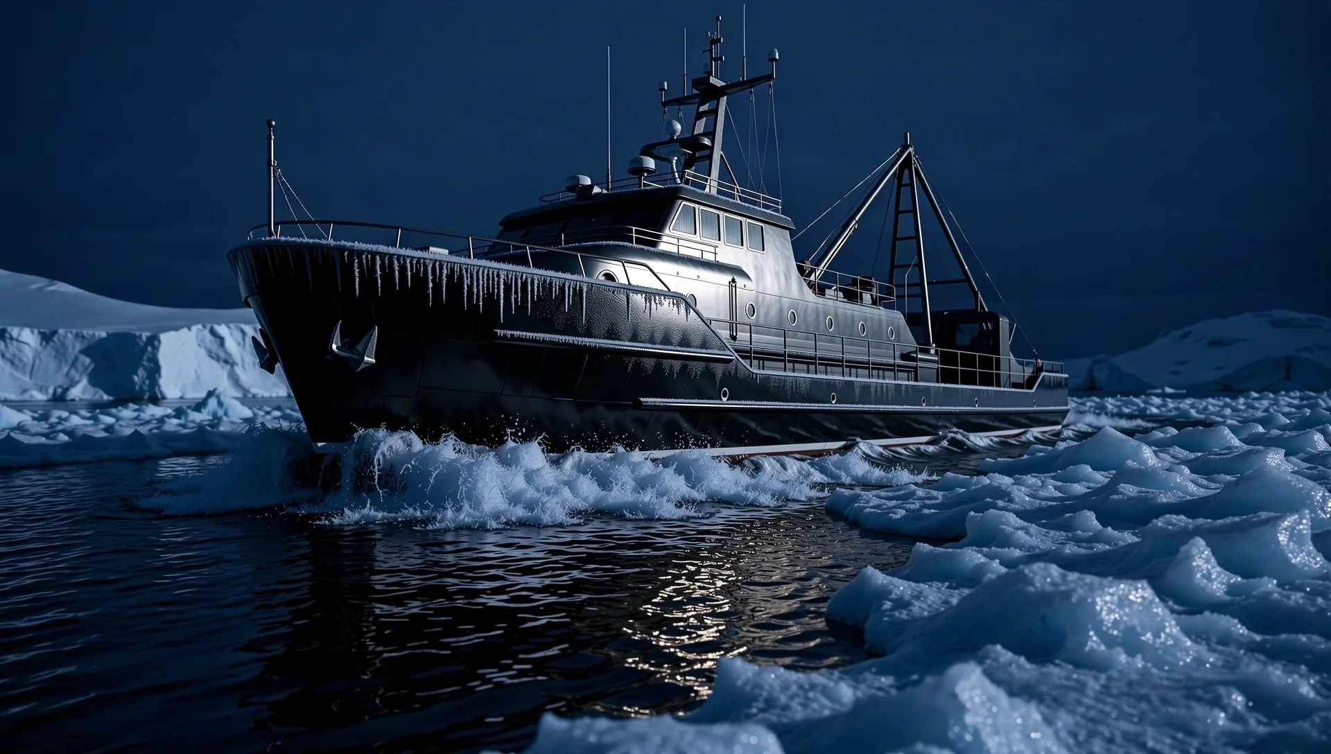 Arctic research vessel in frozen waters