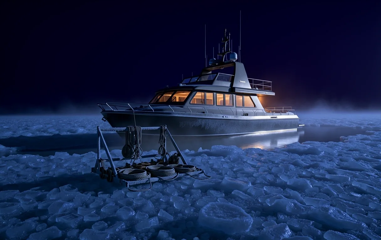 Arctic expedition vessel navigating through frozen waters